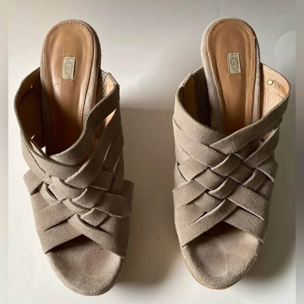 UGG Marta Cork Wedge Platform Sandals Grey Suede Size W 9 - Picture 4 of 11